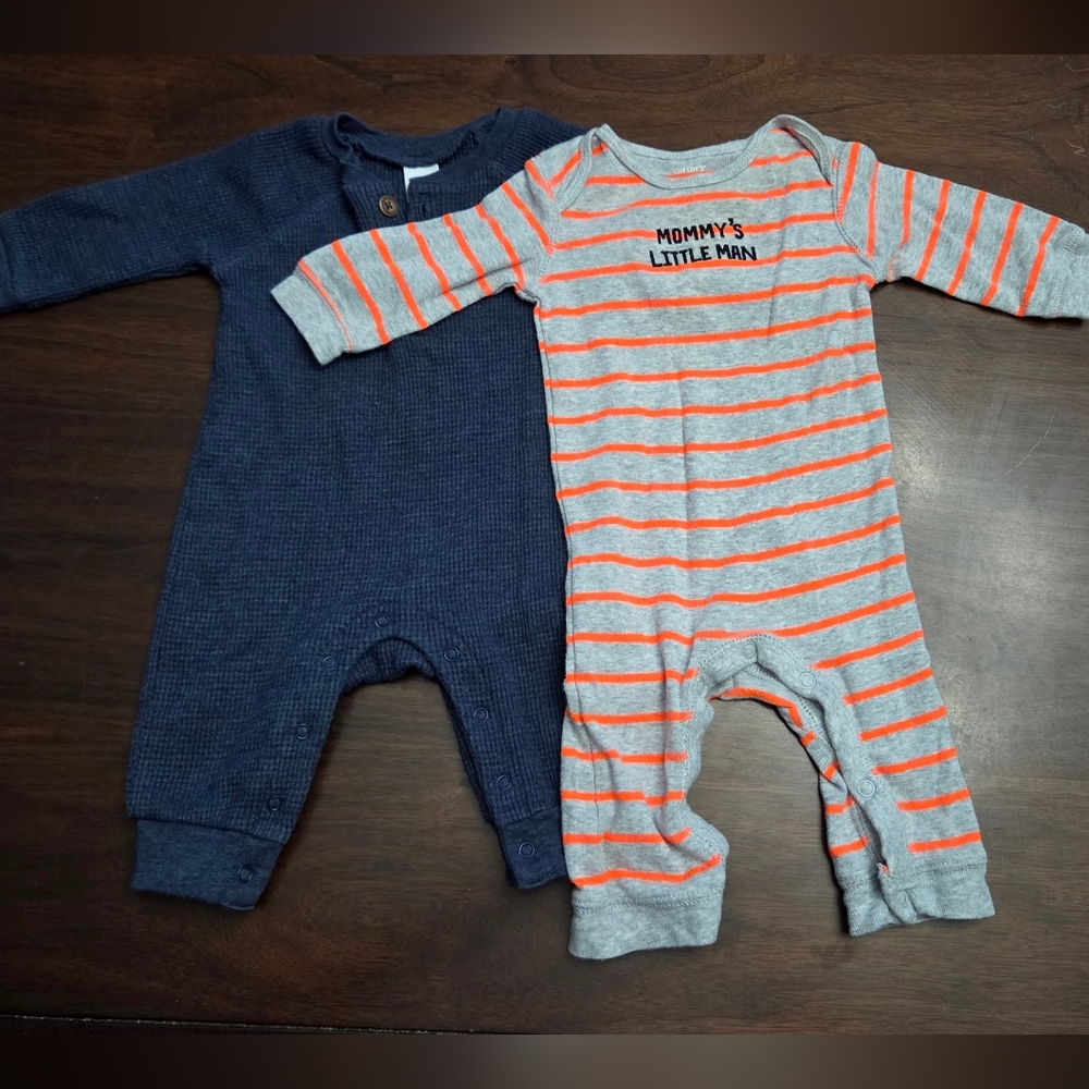2 Long Sleeve Jumpsuits - 3m Infant - Snap Bottom - Bundle - Set